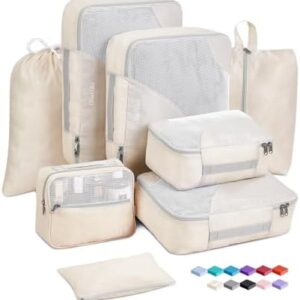 OlarHike 8 Packing Cubes Set, 4 Sizes (Extra Large, Large, Medium, Small) for Luggage Organizer, Travel Accessories and Essentials, Carry On Suitcases (Cream)