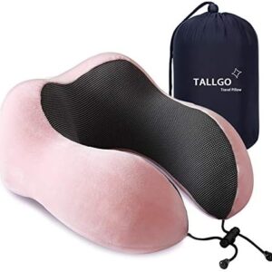 Travel Pillow, Best Memory Foam Neck Pillow Head Support Soft Pillow for Sleeping Rest, Airplane Car & Home Use (Pink)