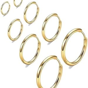 316L Surgical Stainless Steel Huggie Hoop Earrings 6mm 8mm 10mm 11mm 12mm 14mm Hypoallergenic Earrings Hoop Cartilage Helix Lobes Hinged Sleeper Earrings For Men Women Girls