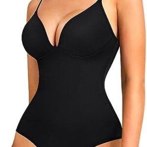 LODAY Shapewear Bodysuit Tummy Control Women Slimming Body Shaper Deep V-Neck Body Suits with Built in Bra